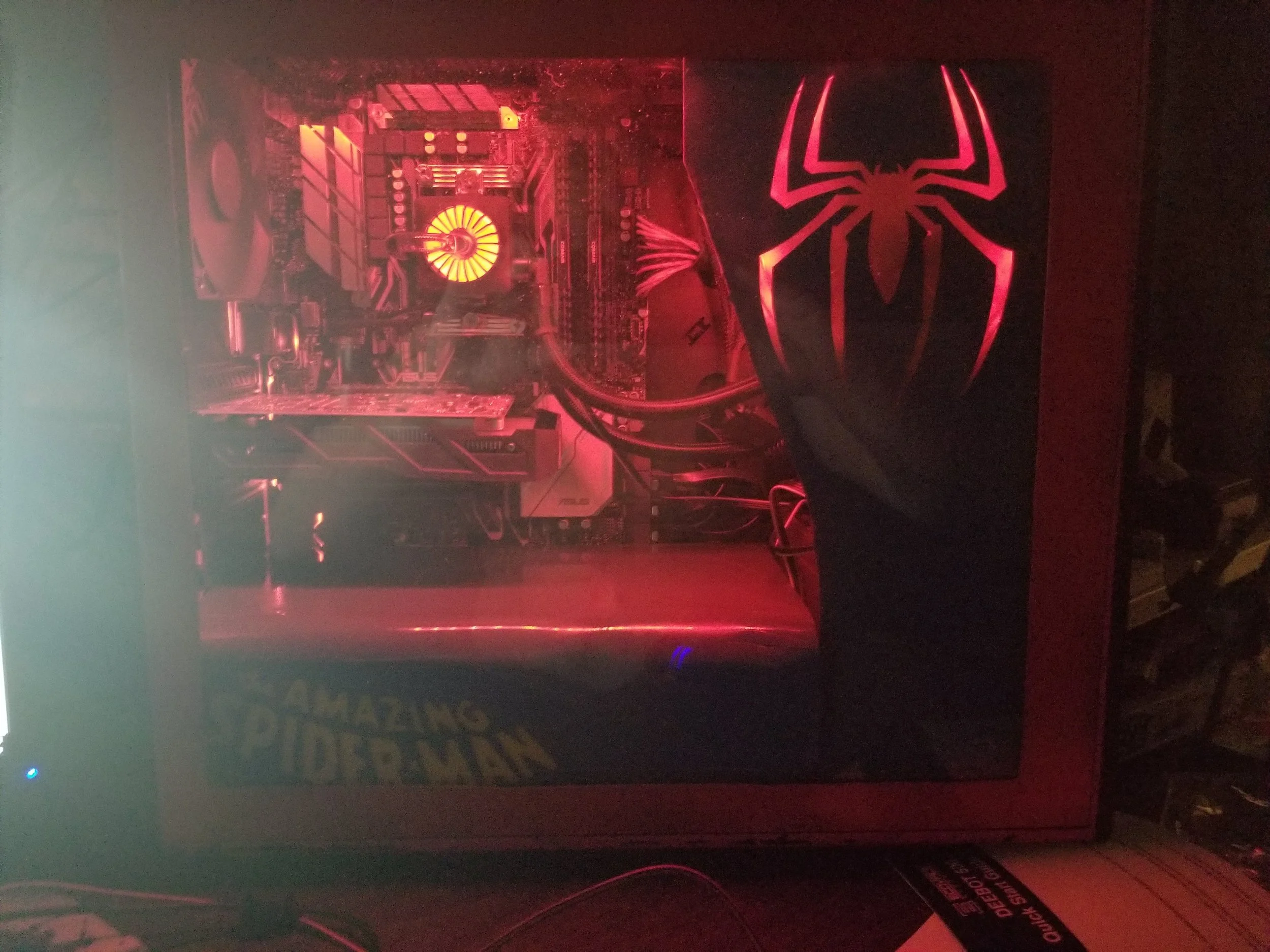 Everything installed and backlights lit, giving  the Spiderman logo a nice glow