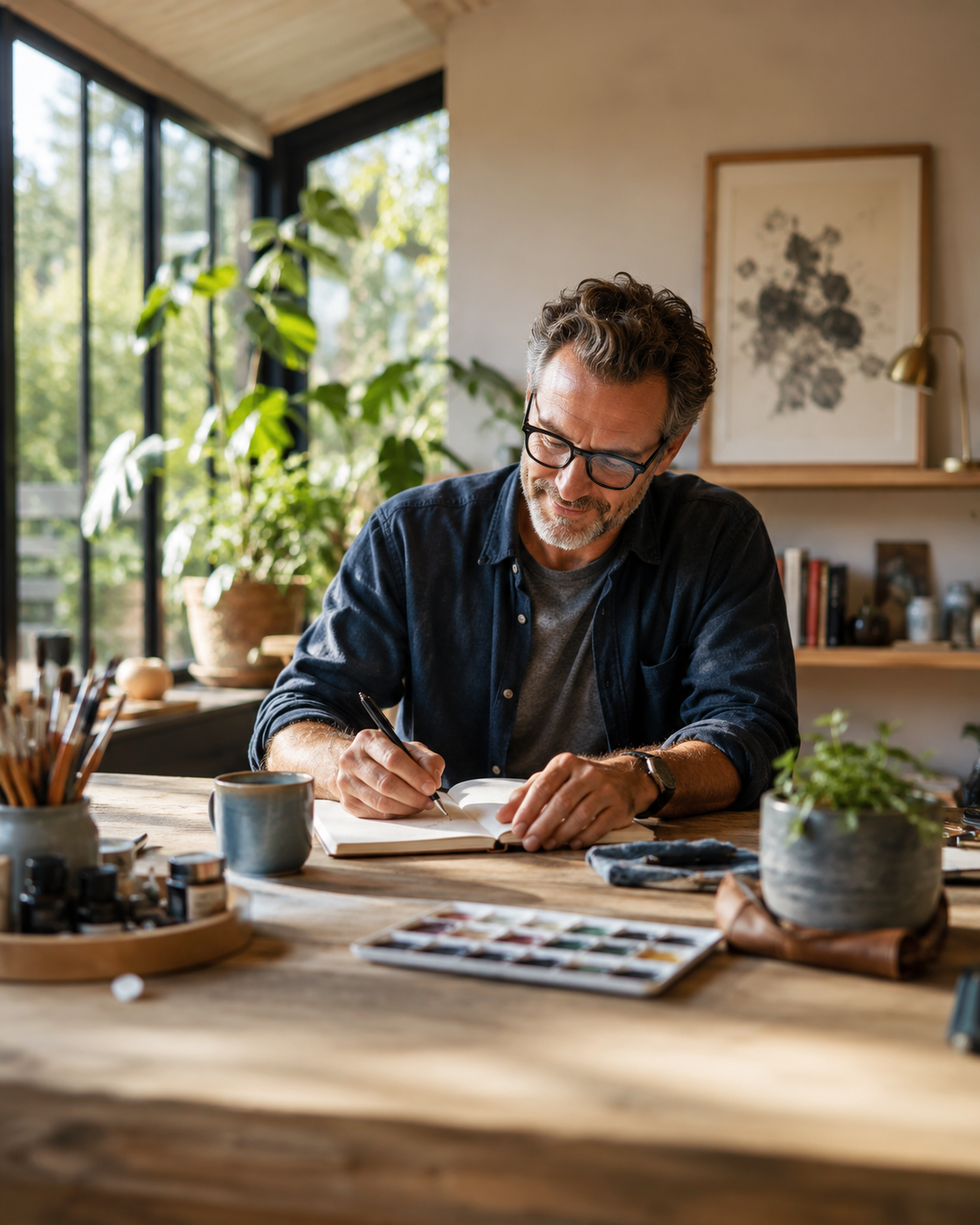 man doing a creative activity