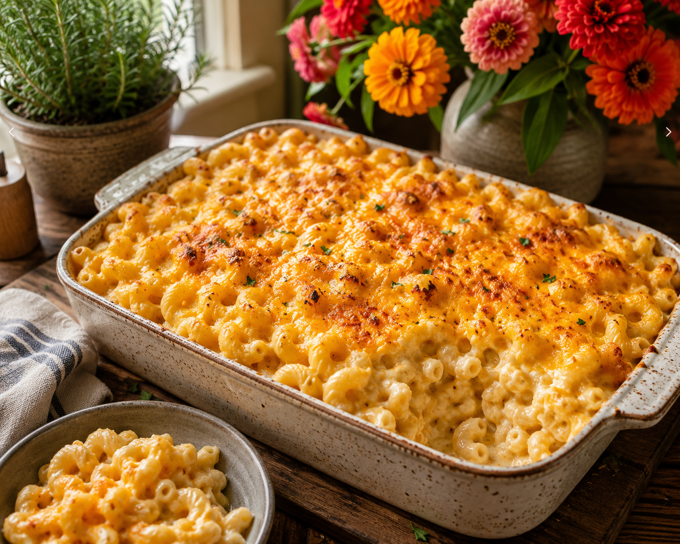 Ultimate baked mac and cheese with a creamy cheese sauce and golden browned topping.