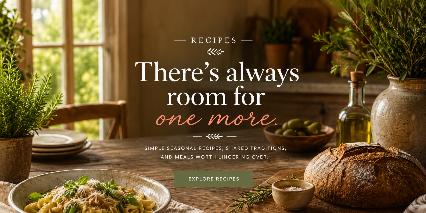 Rustic table filled with fresh seasonal dishes and ingredients, welcoming guests to gather and share a meal.