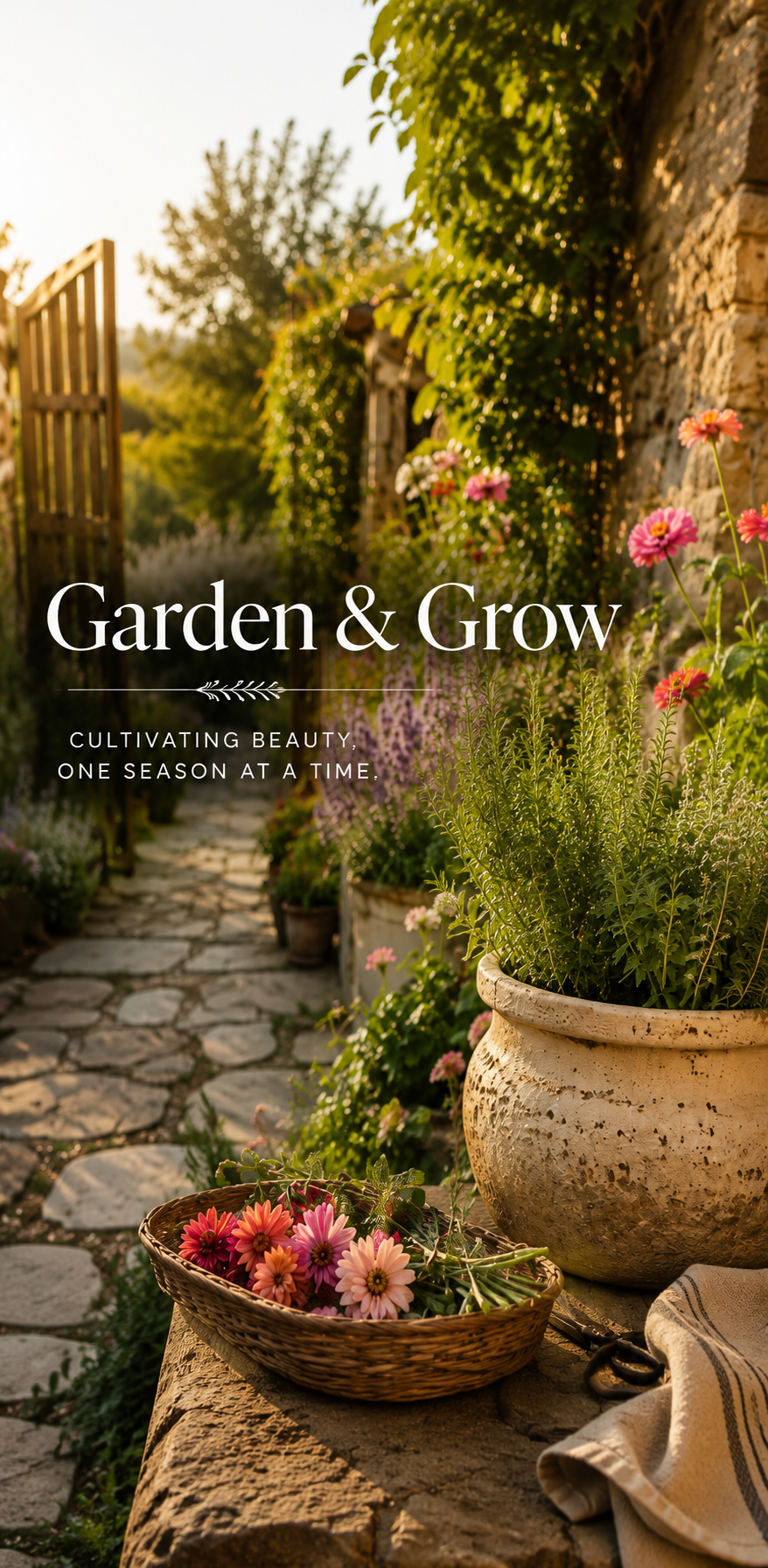 Lush garden filled with flowers and greenery, creating a peaceful and inviting outdoor space.