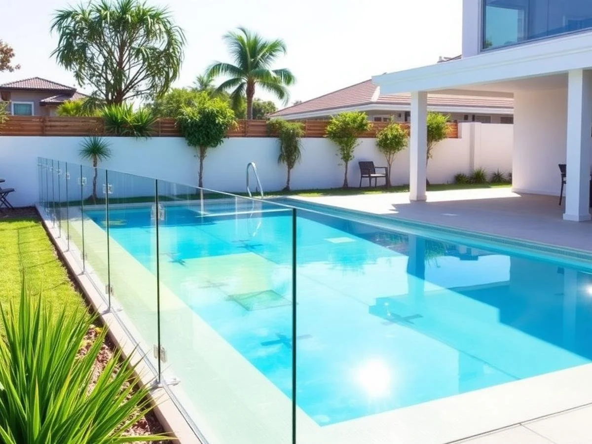 Glass and aluminium pool fencing installed at a modern home