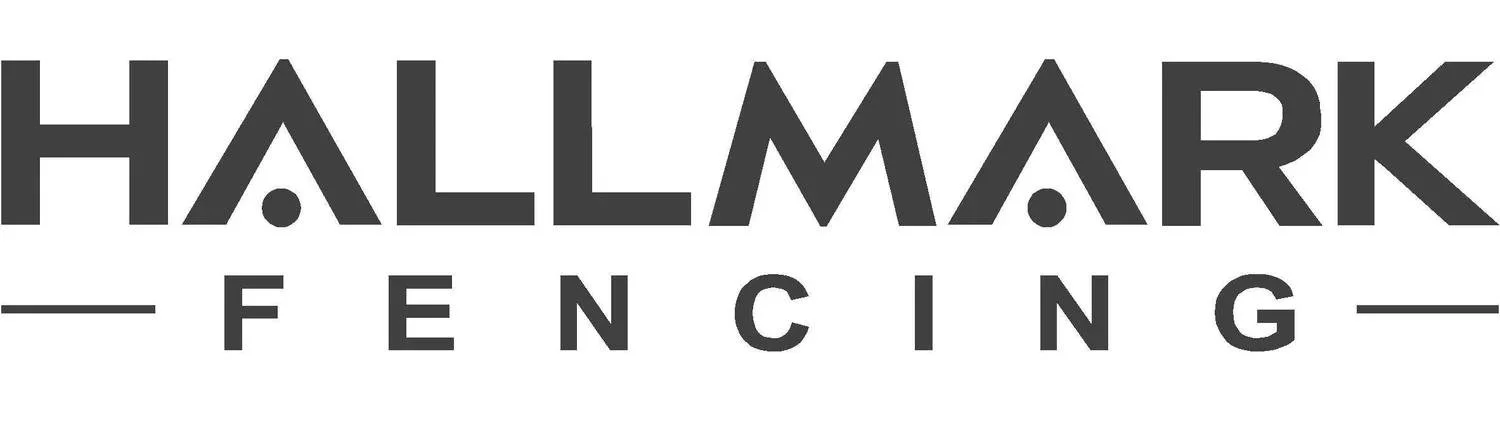 Black and white logo for Hallmark Fencing with the words 'HALLMARK' above 'FENCING'.