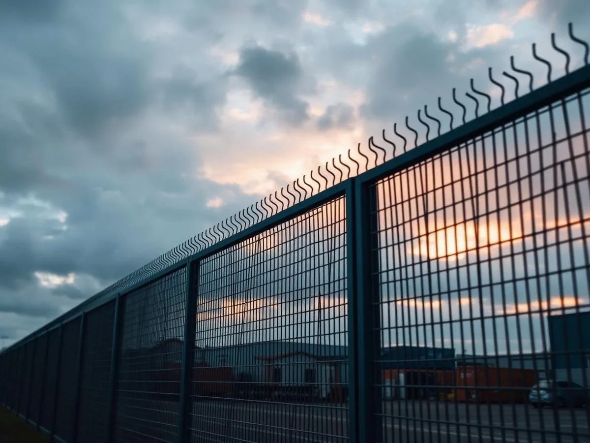 Heavy duty industrial security fencing around a logistics yard
