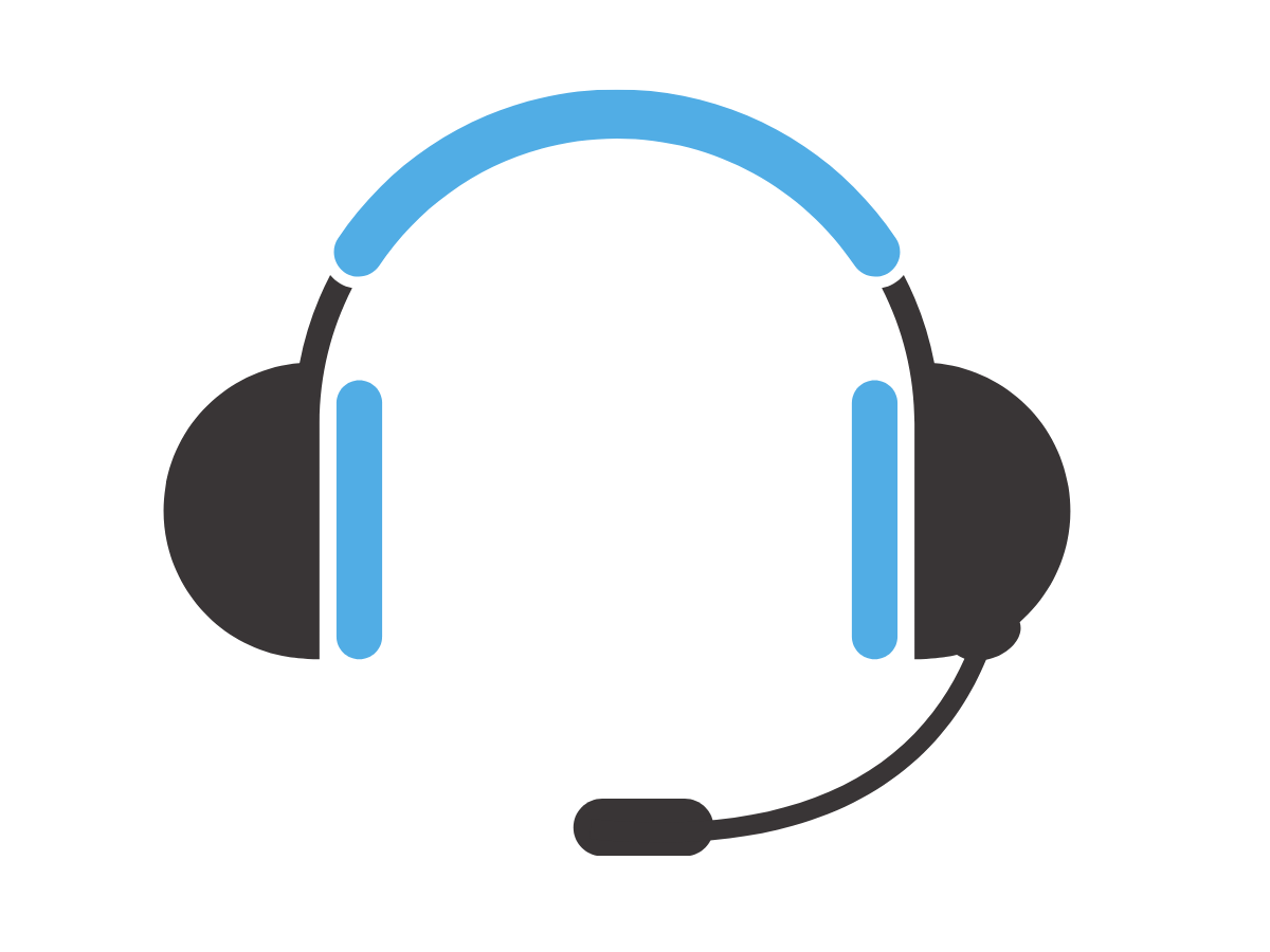 Icon of a black and blue headset with a microphone.
