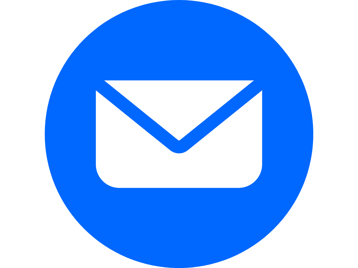 Blue circle with white envelope icon in the center, representing email or messaging.