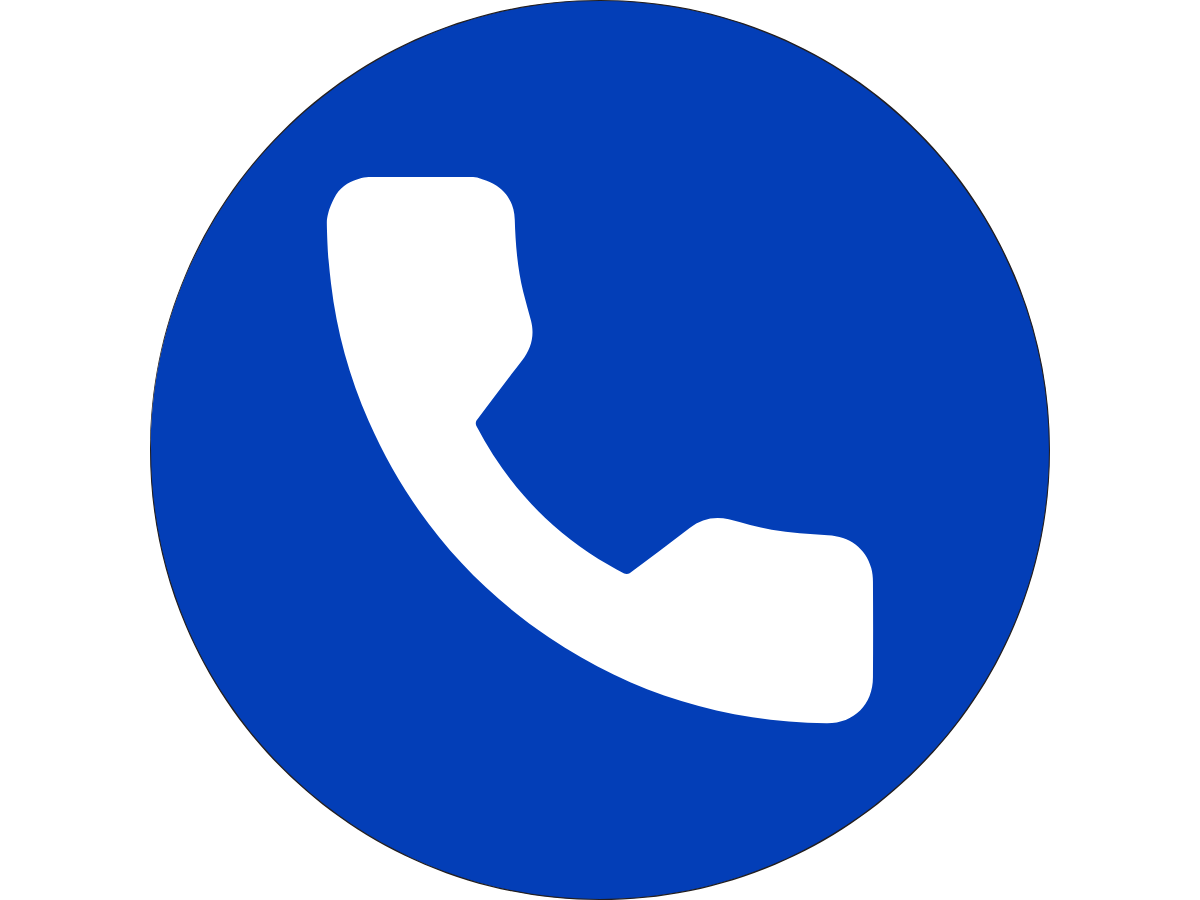 Blue circle with a white telephone handset icon in the center.