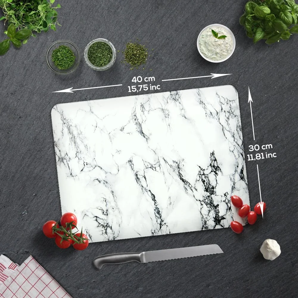 Tempered Glass Cutting Board - White Marble