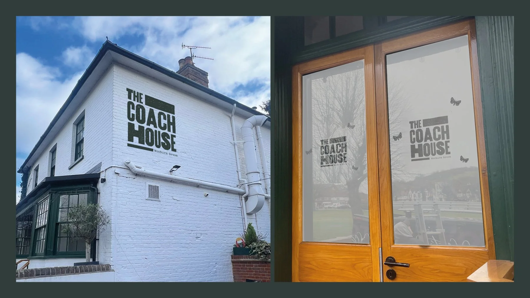 Wall vinyl graphics and frosted windows designed and installed as part of a pub rebrand