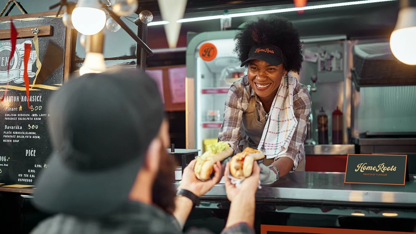 Food truck decorated with the Home Roots rebranding