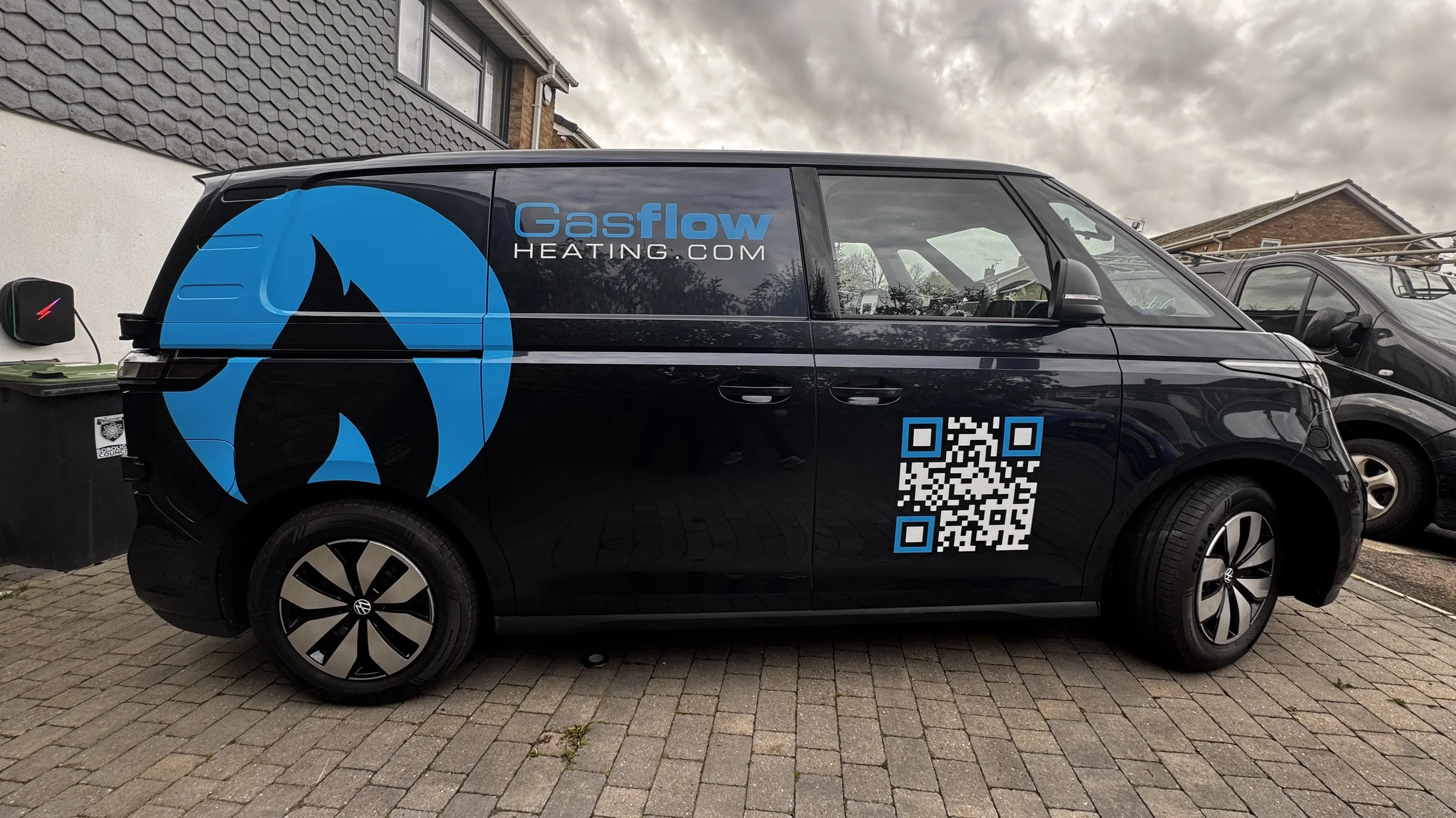 Electric VW ID. Buzz commercial vehicle branding for Gasflow Heating in Hertfordshire.JPG