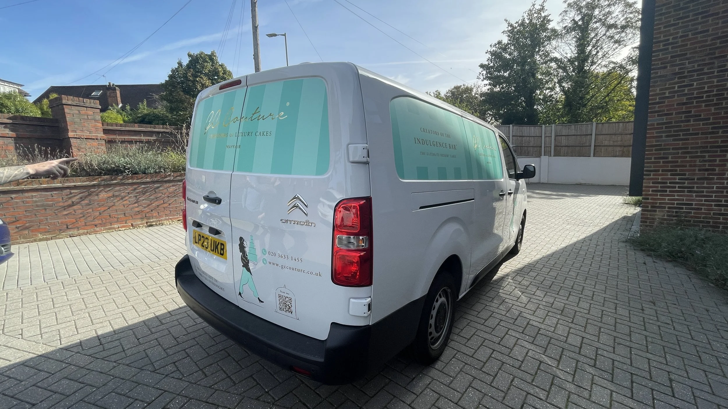 GC Couture bespoke partial van branding and illustrated decals on white Citroën Dispatch.JPG