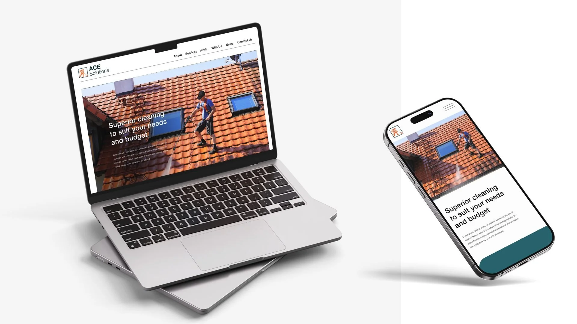 Ace Solutions website design and on mobile and desktop