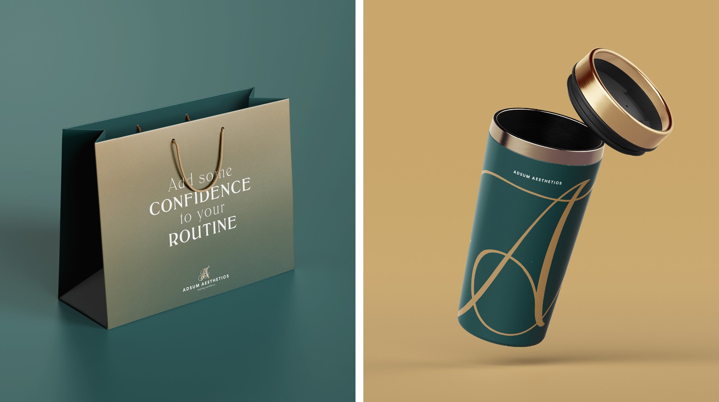Adsum Aesthetics printed tote bag and drinking flask merchandise