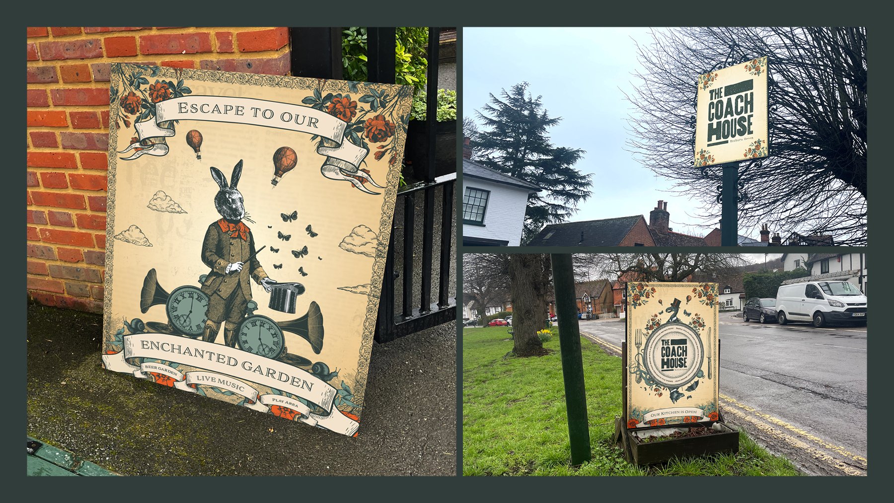 Printed pub signage and graphics designed for the launch of a pub brand and logo