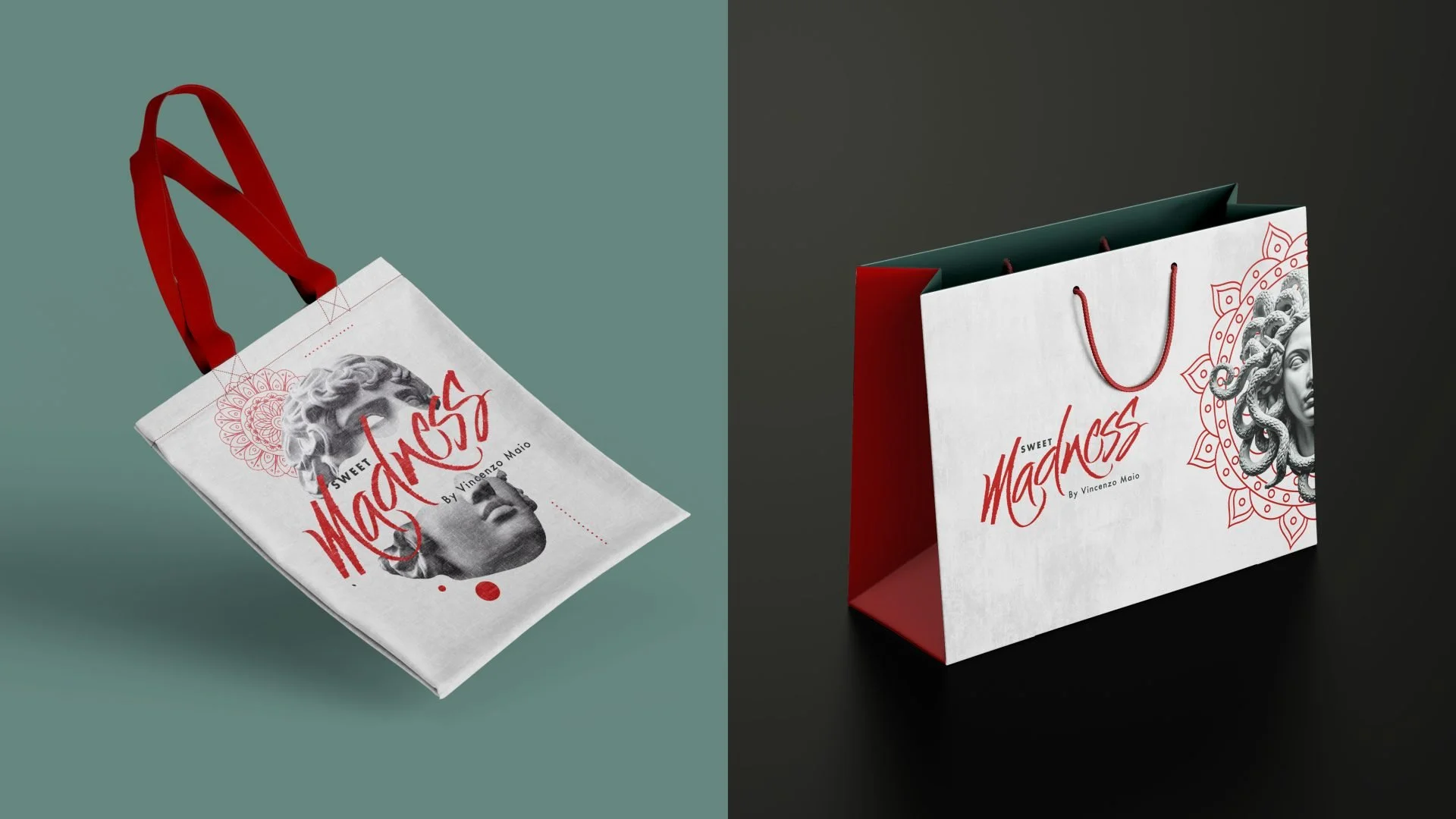 Tote bag and luxury packaging created for the Sweet Madness branding