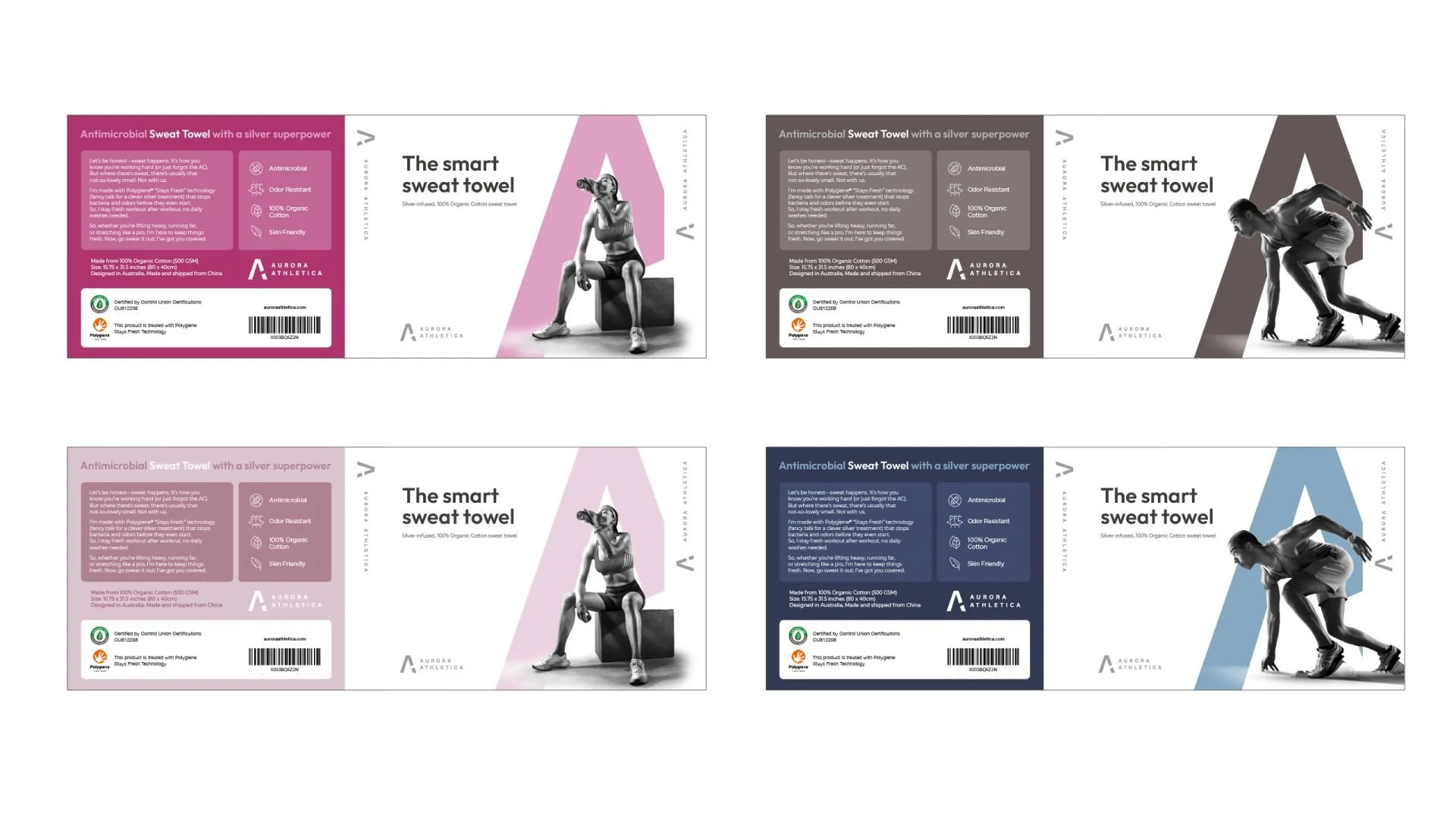Aurora Athletica male and female product packaging design