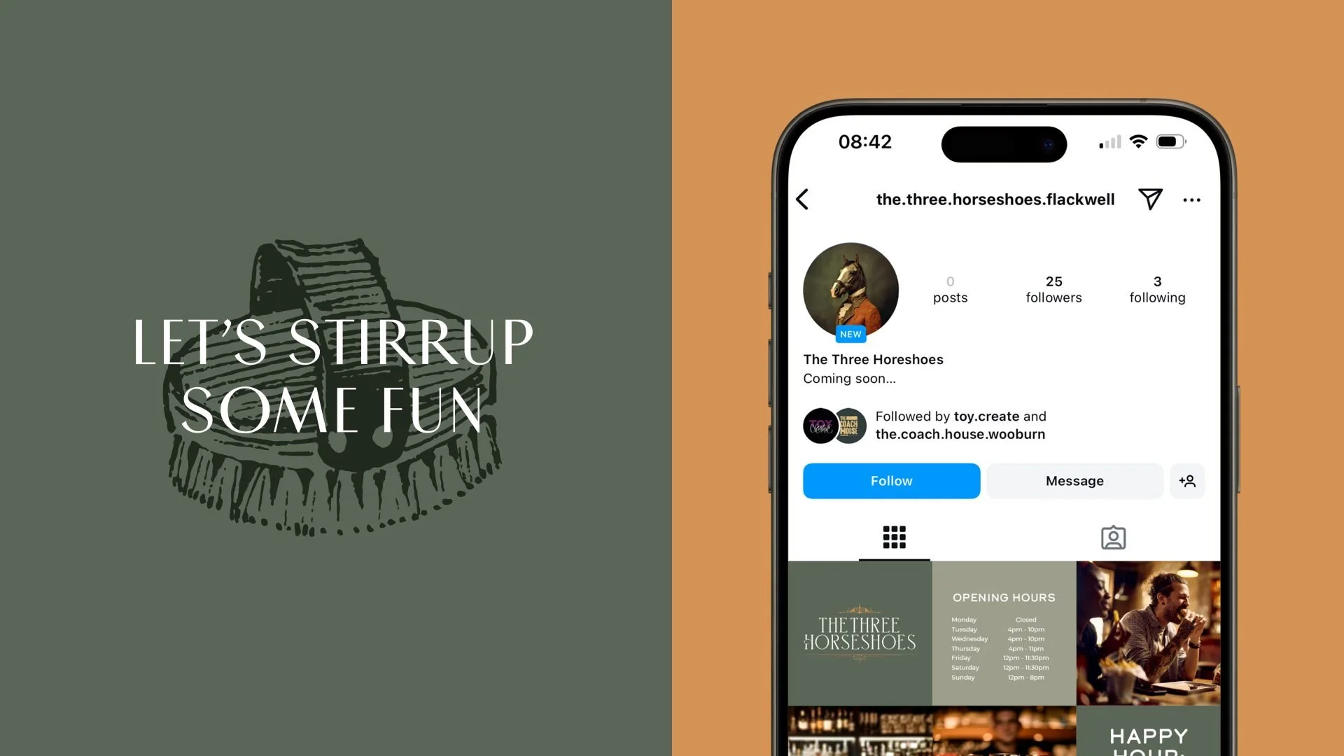 Illustration-style-typography-and-social-media-posts-created-for-the-Three-Horseshoes-pub-scaled.jpg
