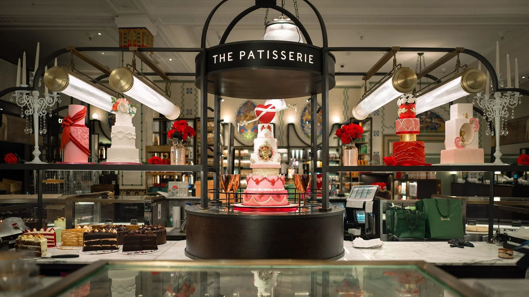 Valentine's cake display at Harrods photographed by Toy Creative