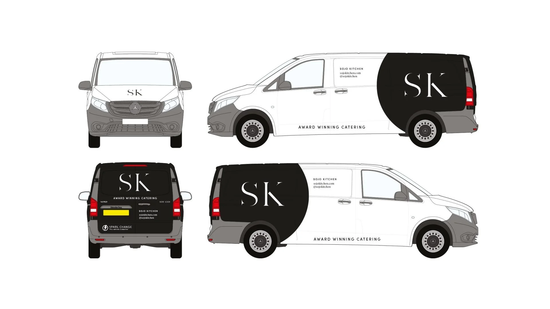 SOJO Kitchen vehicle signage showing the circular logo framing