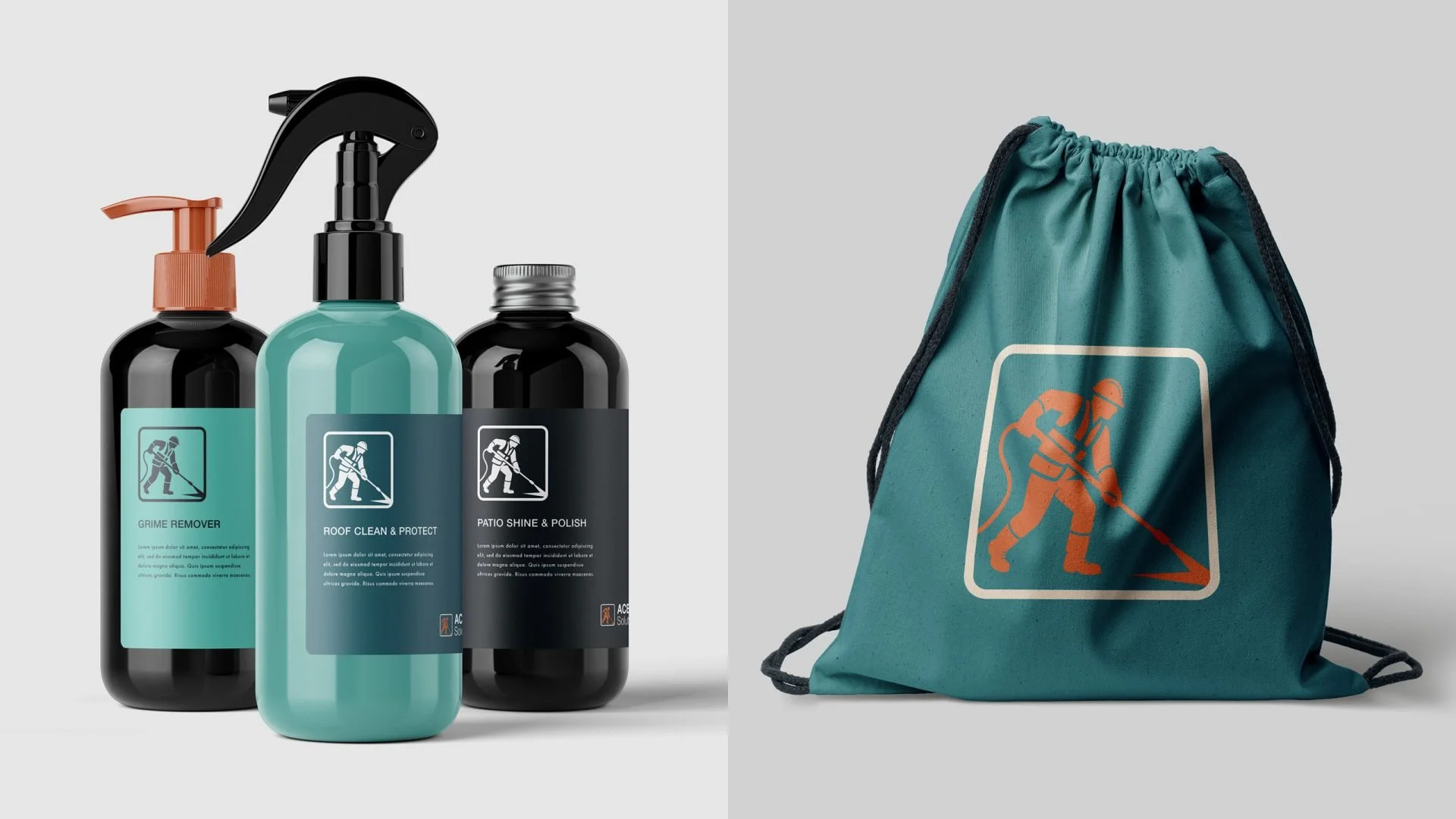 Ace Solutions branded bottles and bags