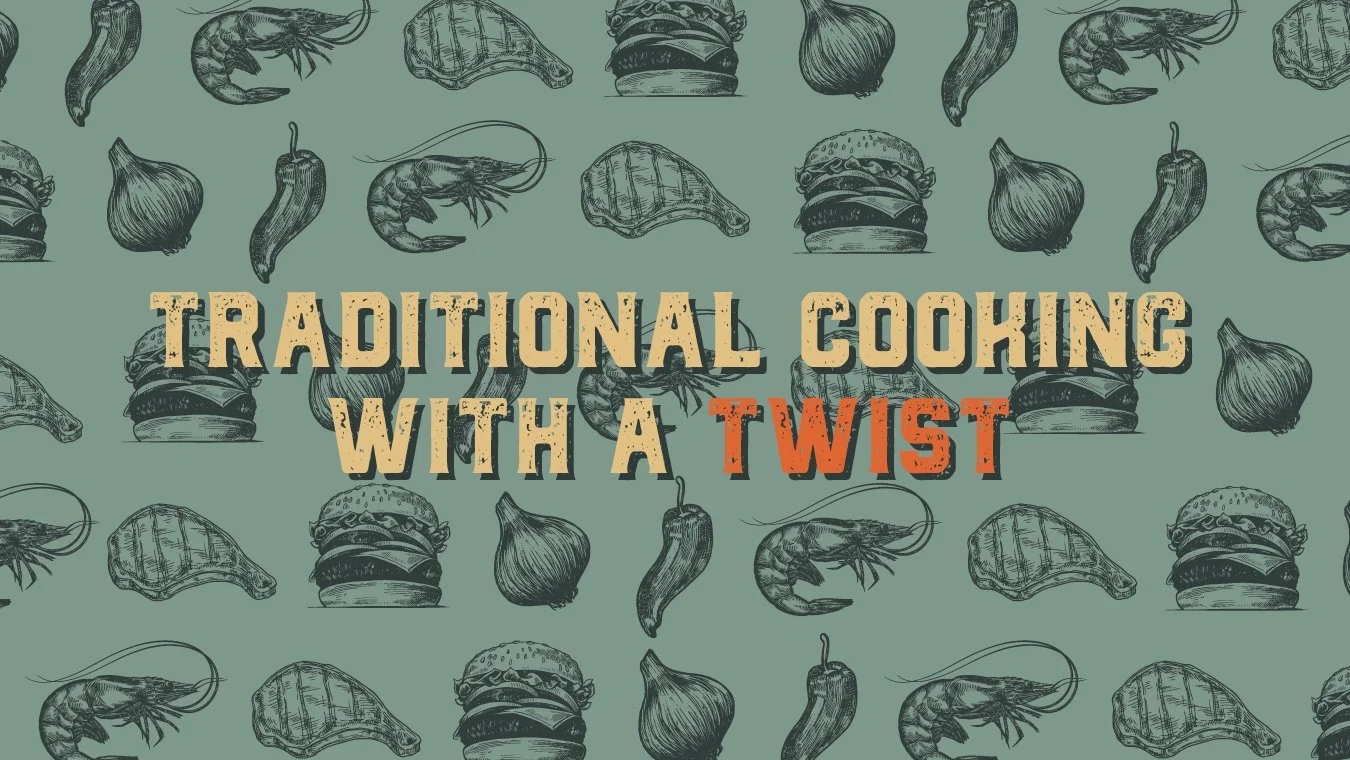Traditional home cooking with a twist — food illustrations in brand colours