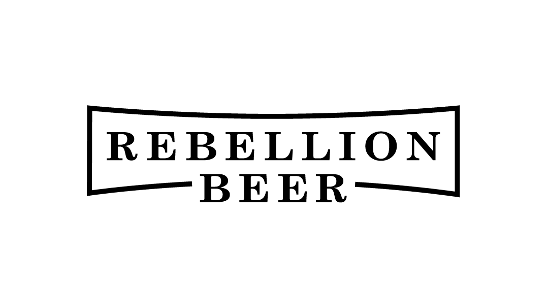 Black and white logo of Rebellion Beer