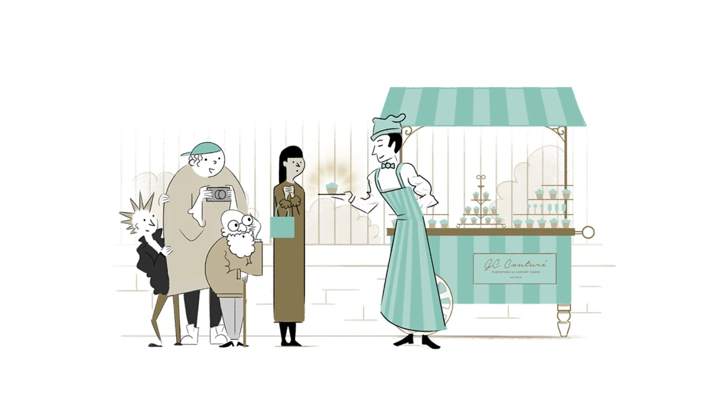 A-hand-drawn-illustration-of-a-man-giving-out-cakes-for-GC-Couture-as-part-of-their-brand-identity-by-Toy-Creative-1-scaled.jpg