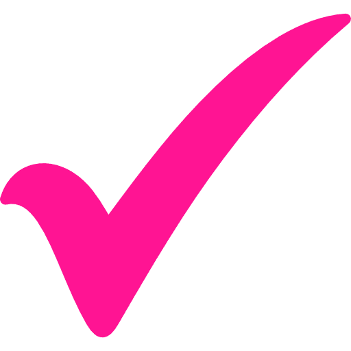 Pink checkmark on a black background.