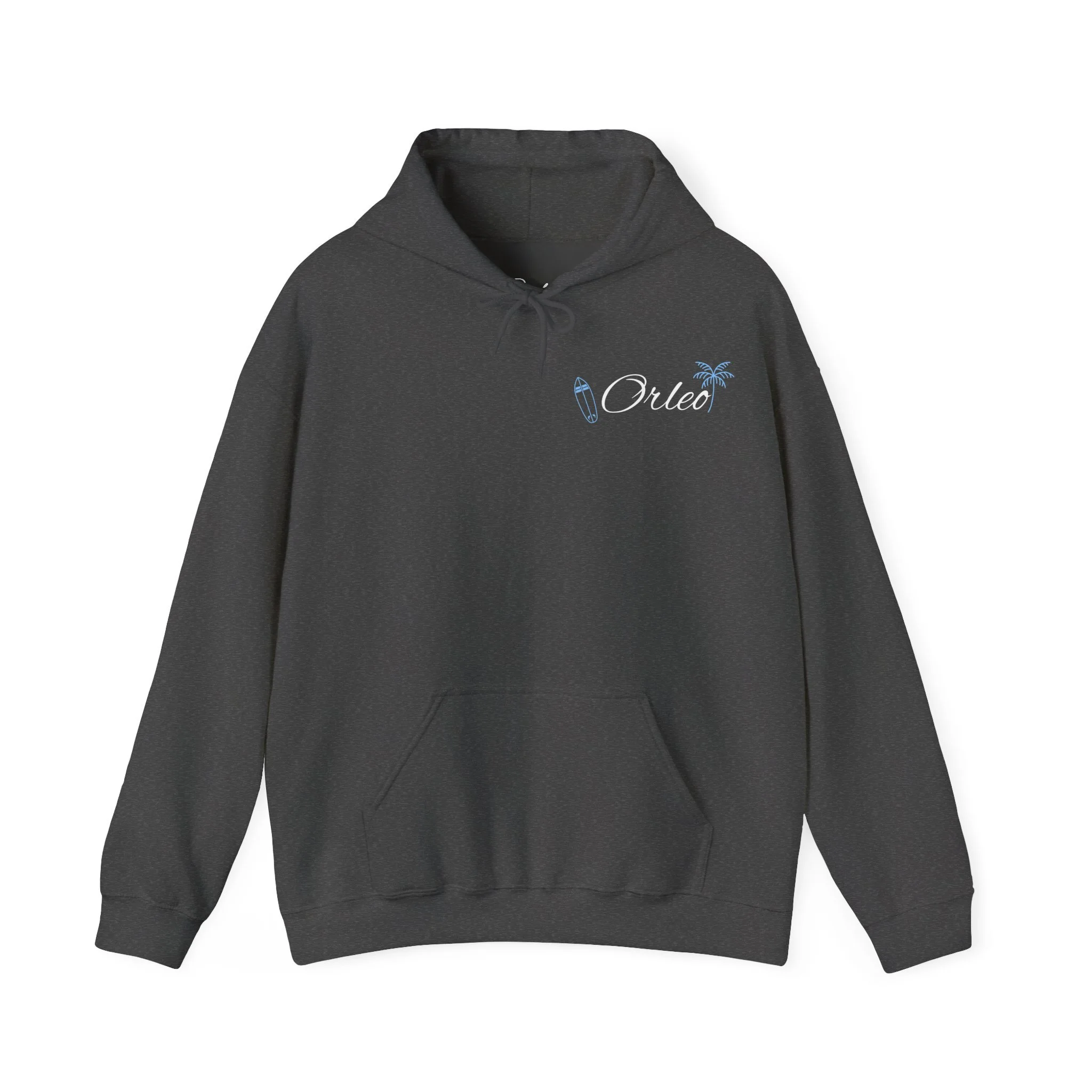 Surf Orleo Hoodie – Light Blue Palm Tree & Surfboard Graphic