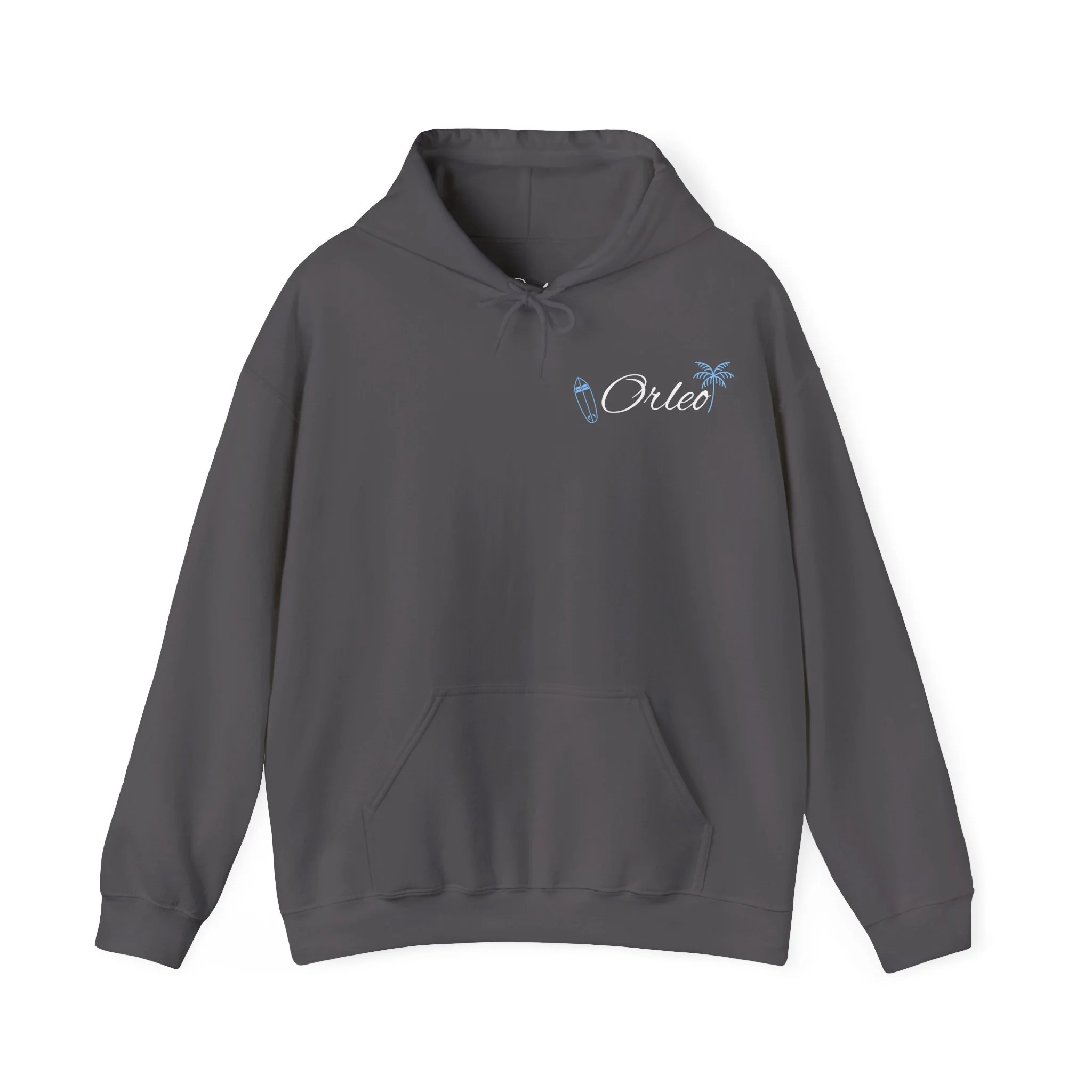 Surf Orleo Hoodie – Light Blue Palm Tree & Surfboard Graphic