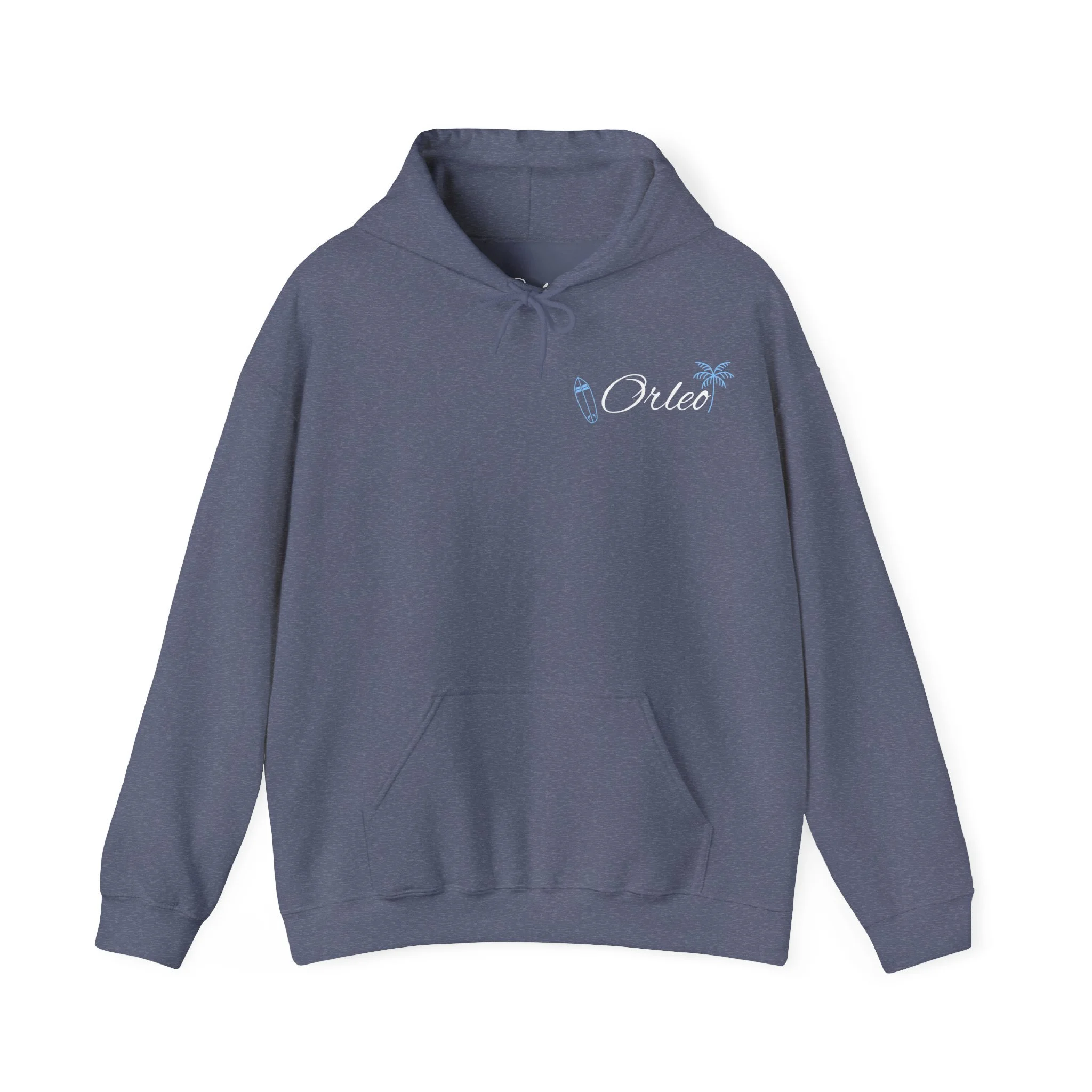 Surf Orleo Hoodie – Light Blue Palm Tree & Surfboard Graphic