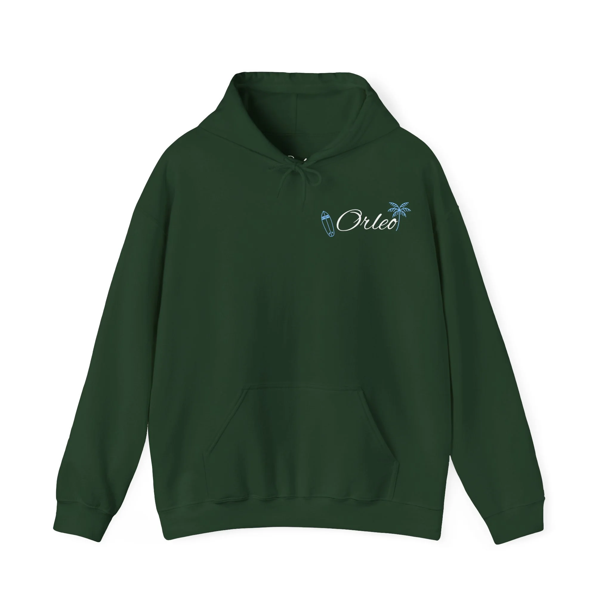 Surf Orleo Hoodie – Light Blue Palm Tree & Surfboard Graphic