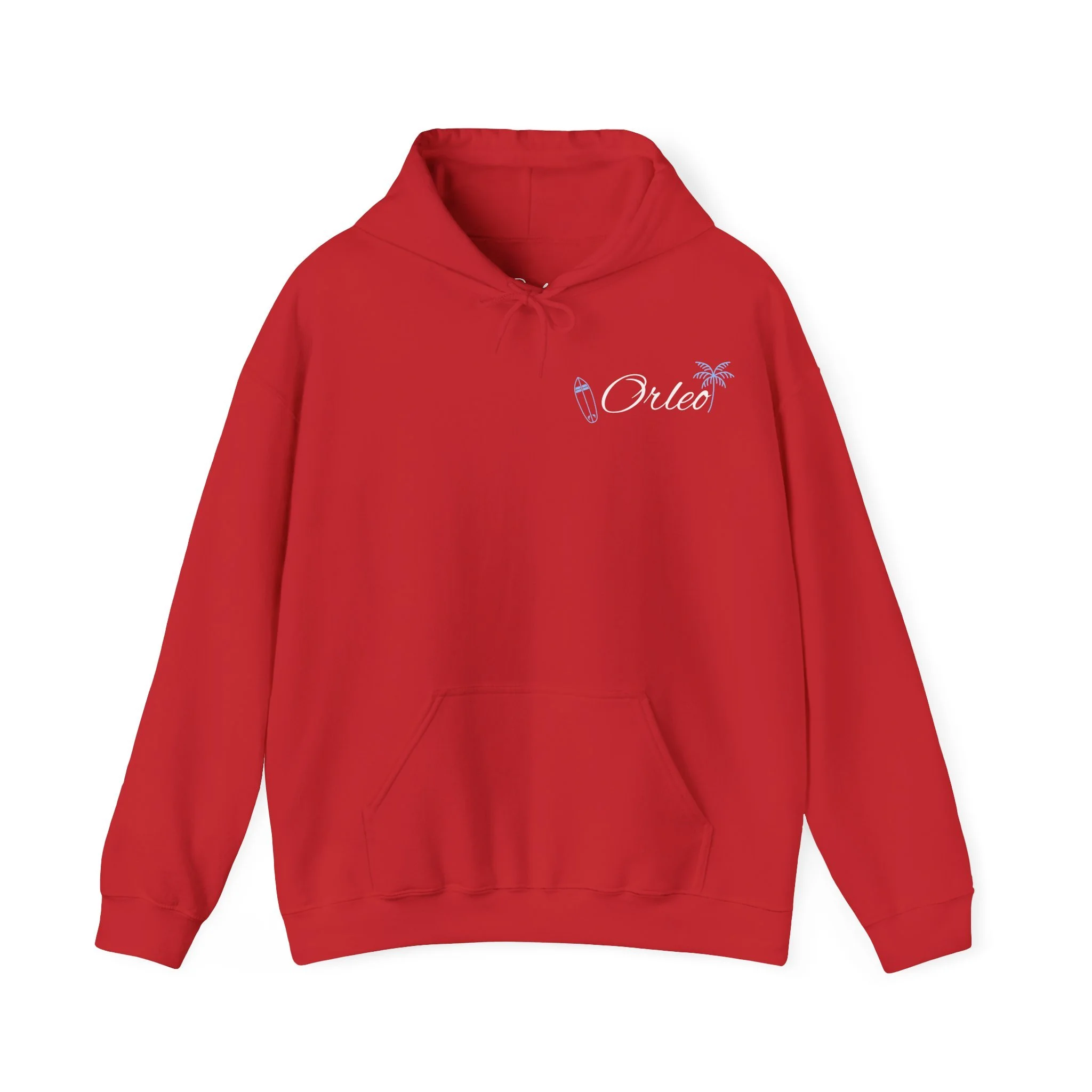 Surf Orleo Hoodie – Light Blue Palm Tree & Surfboard Graphic