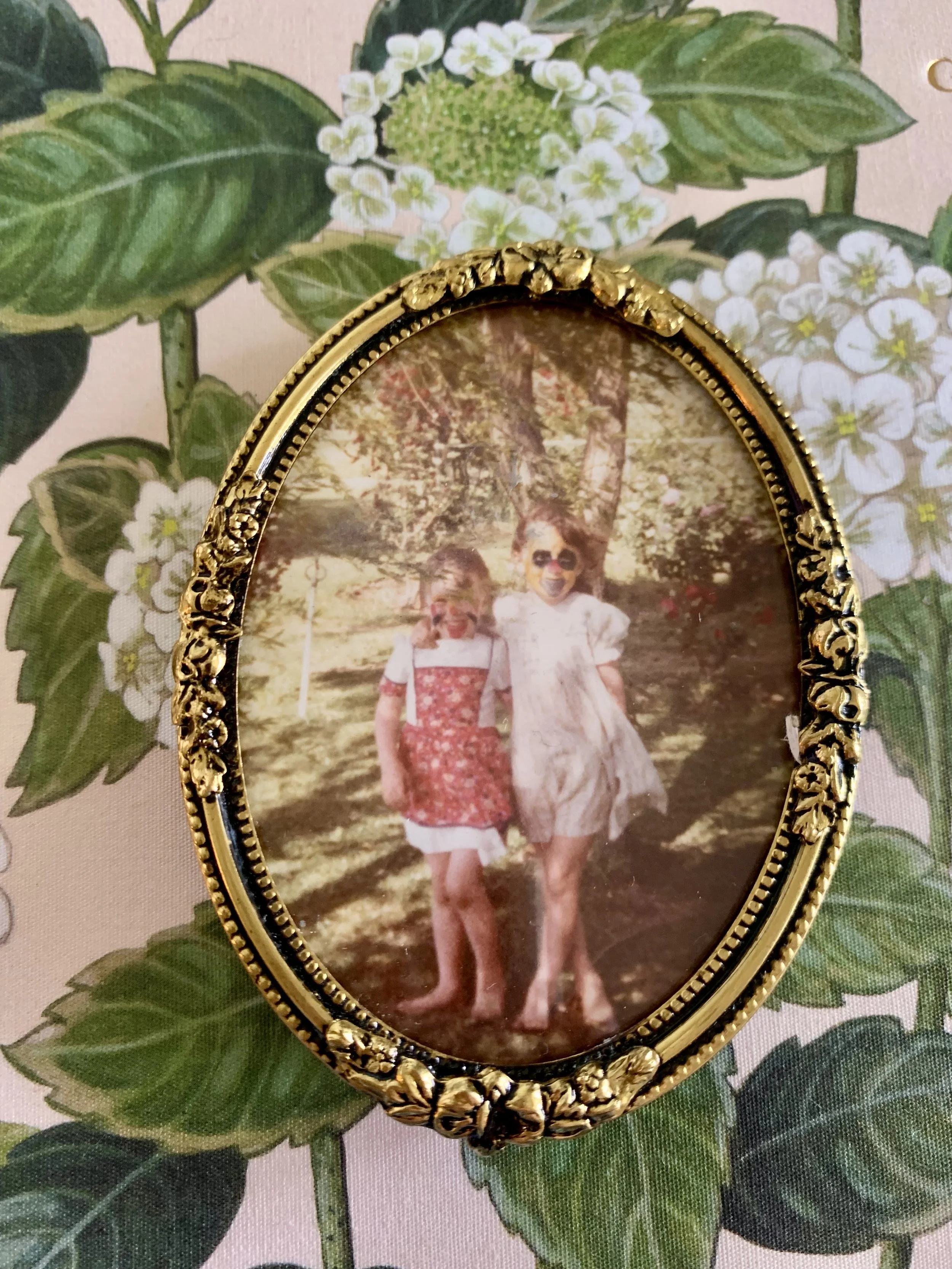 My sister and I in the front gardens at Britannia Avenue after having our faces painted