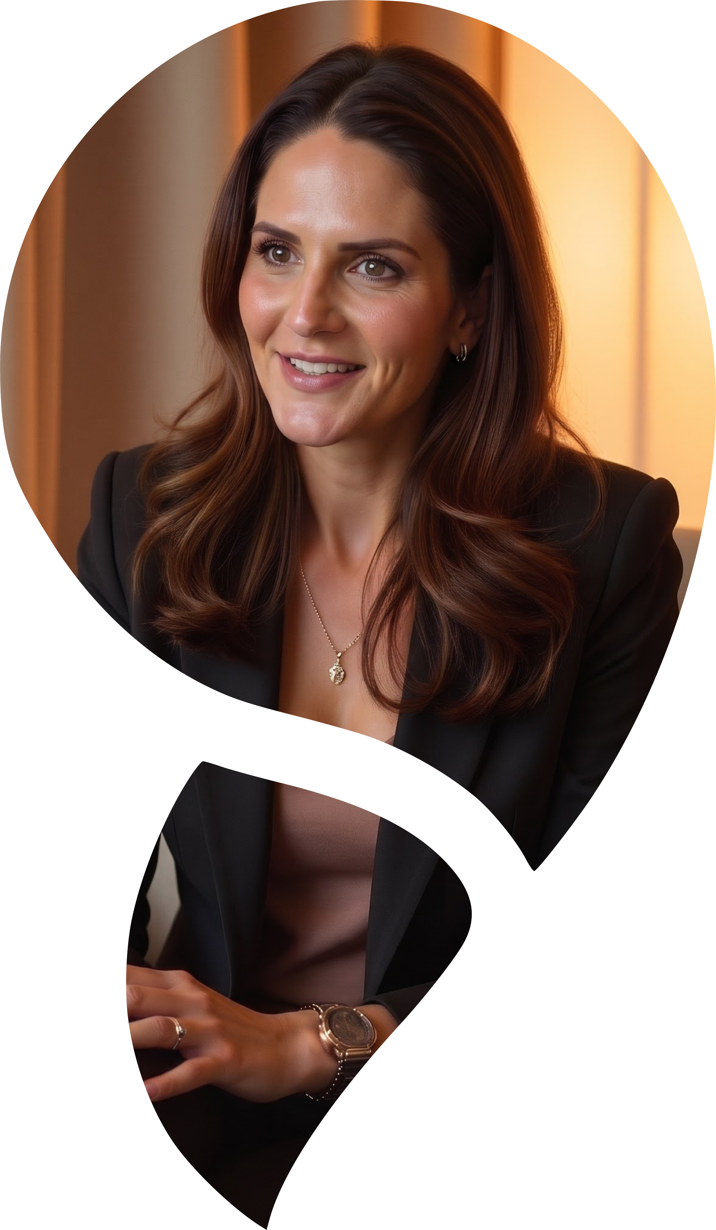 Kate Reddin, counsellor and executive coach at Comma + Co in Highett, Melbourne, seated in a black top and cream trousers.