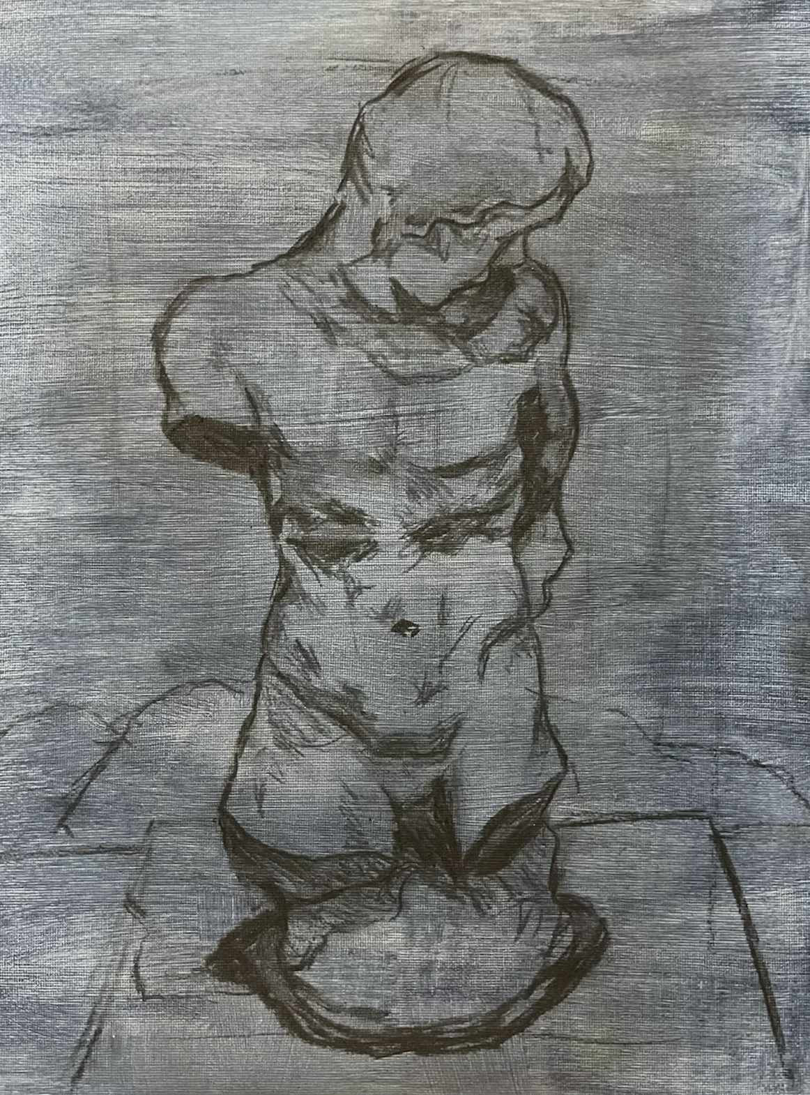 Charcoal on Acrylic Study of Rodin Statue