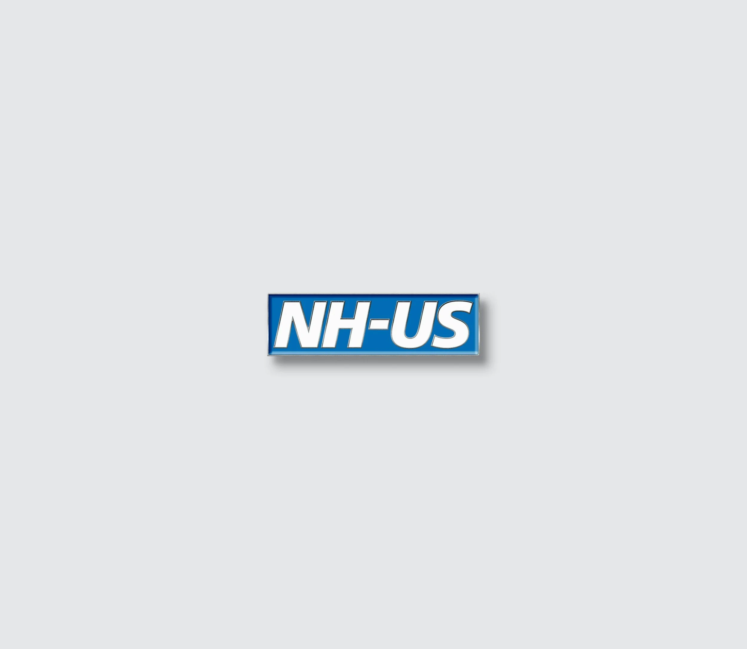 Part of a sign displaying the text 'NH-US' in white letters on a blue background.