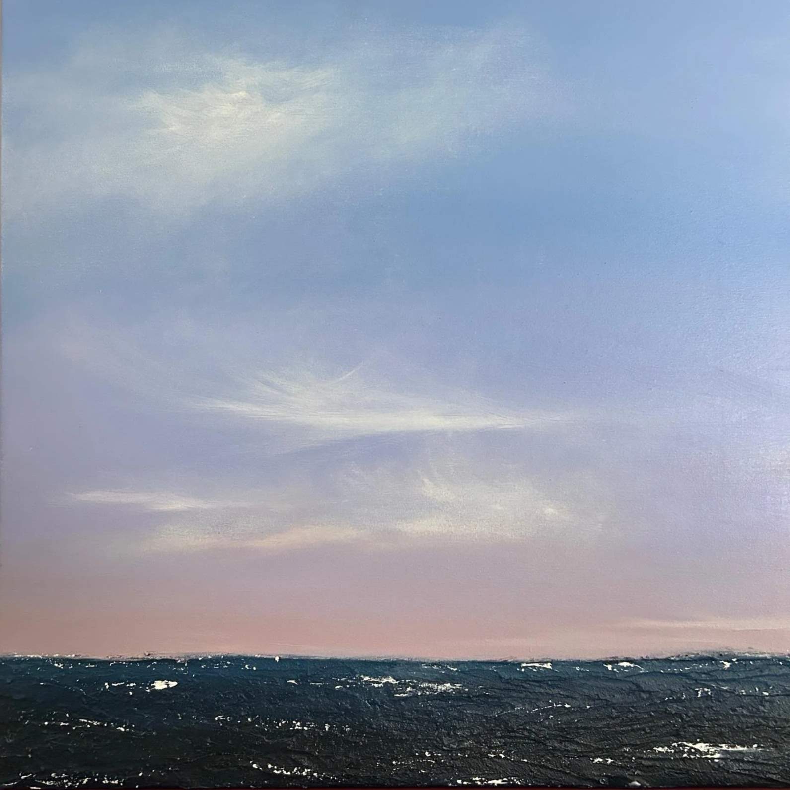 Dusk On the Beach. Framed size 64 x 64 cm. White floating frame