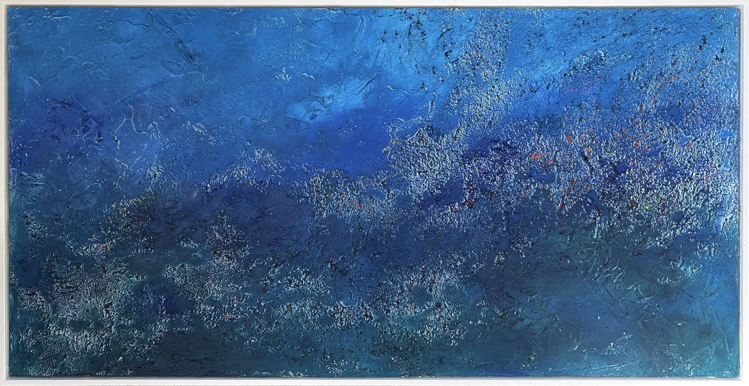 Reef Haven. Framed Size 65 x 125 cm. White floating frame.
