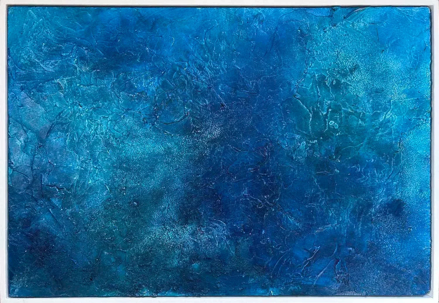Glistening Sea. Framed size 59 x 85 cm (W). White floating frame.