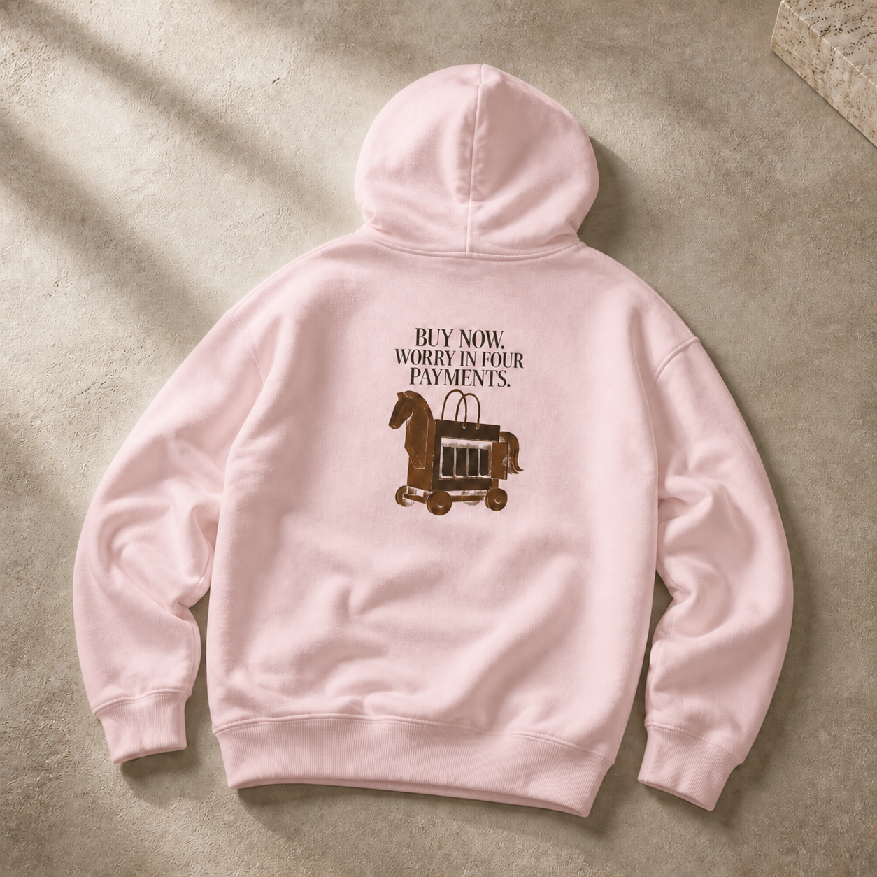 Buy Now. Worry in Four Payments. | Consumerism Satire | Men's Hoodie