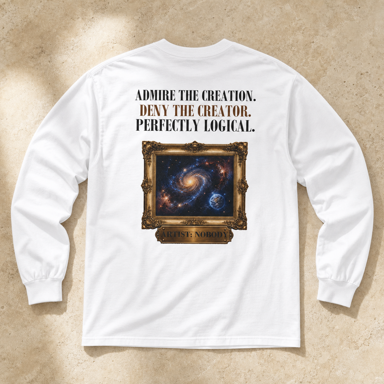 Admire the Creation. Deny the Creator. Perfectly Logical. | Creation Satire | Men's Ultra Cotton Long-Sleeve T-Shirt