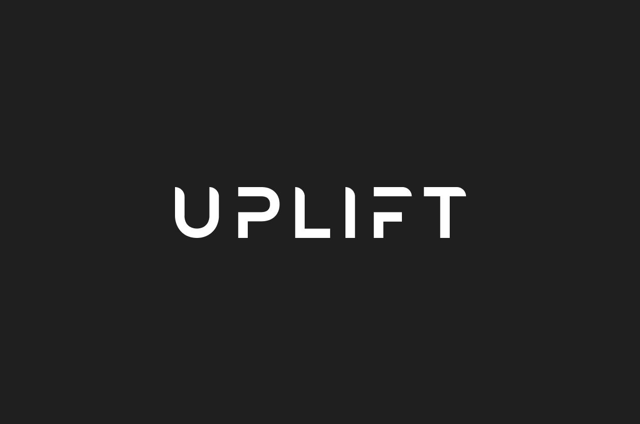 Black background with the word 'UPLIFT' in white, stylized uppercase letters centered.