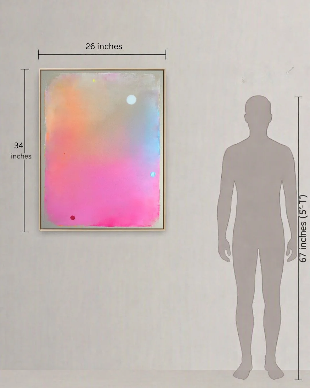 ize comparison showing a large artwork next to a human silhouette to illustrate its scale