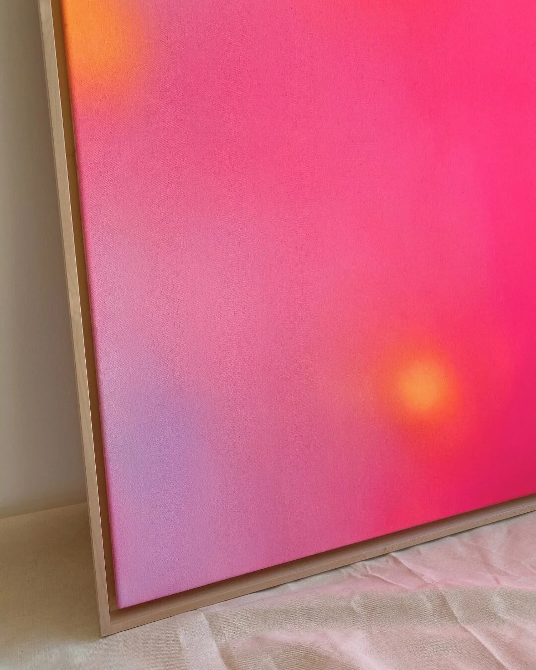 Close-up detail of smooth-gradient color blending in vivid pink, soft lilac, and warm orange from Pink Venus by Vanessa Ochi.