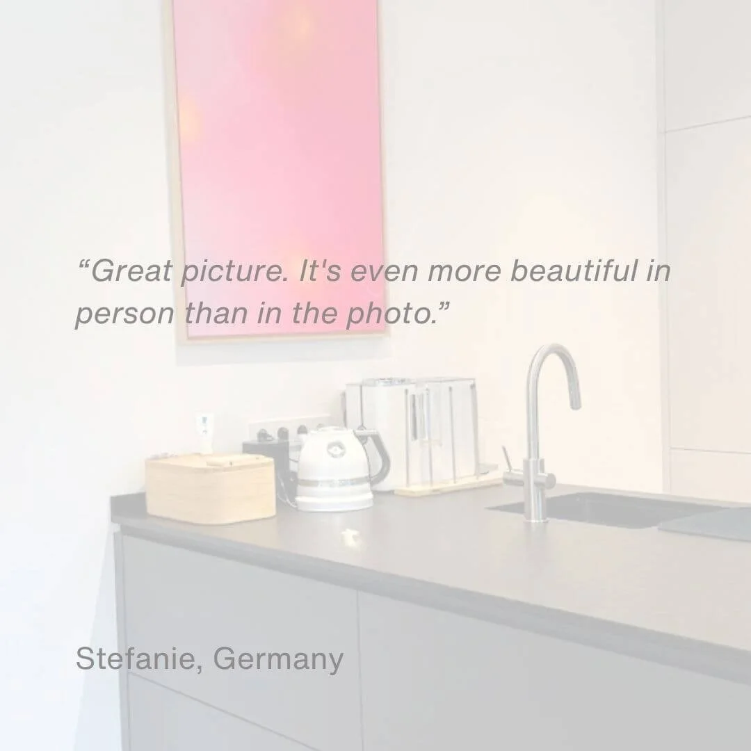 Positive Customer Feedback: "Great picture. It's even more beautiful in person than in the photo." Artwork hangs in the kitchen
