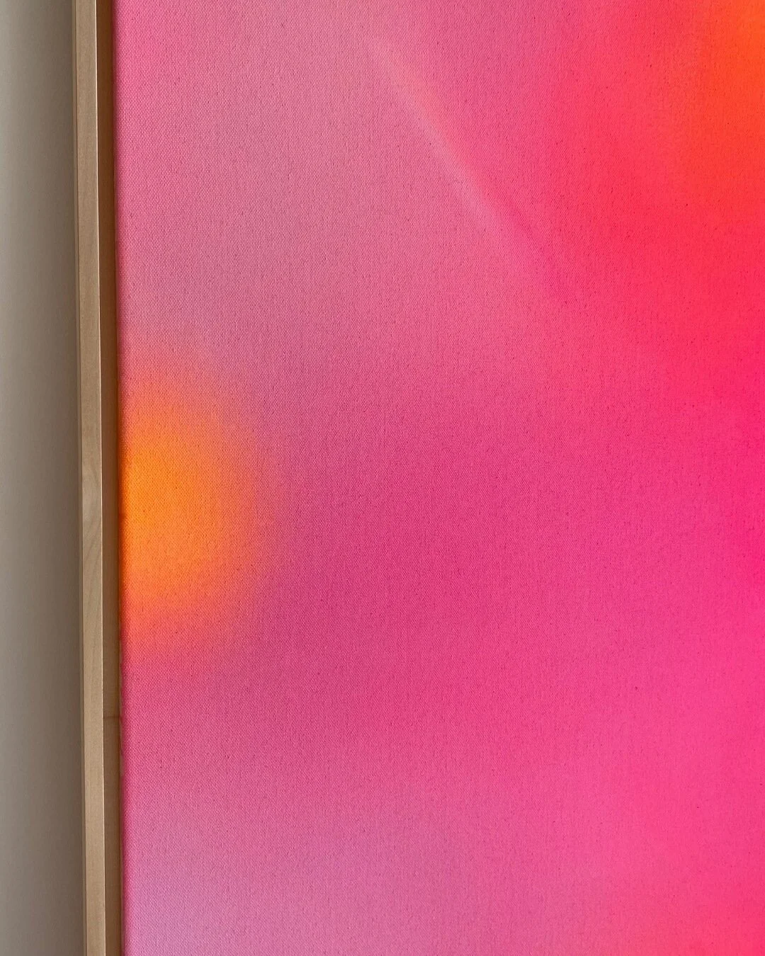 Close-up detail of smooth-gradient color blending in vivid pink, soft lilac, and warm orange from Pink Venus by Vanessa Ochi.