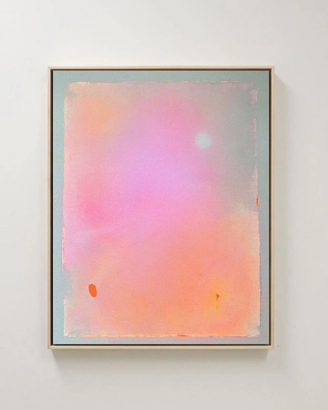 Full frontal view of the "Michigan Sun" artwork in lilac and orange with a shadow-gap frame.