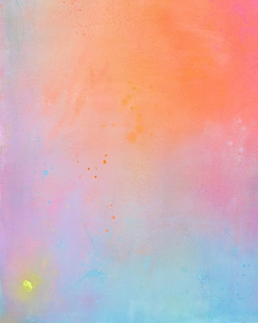 Close-up detail of smooth paint transitions and fluid color blending in warm pink, orange, and soft turquoise from Bloom in Waterlight by Vanessa Ochi